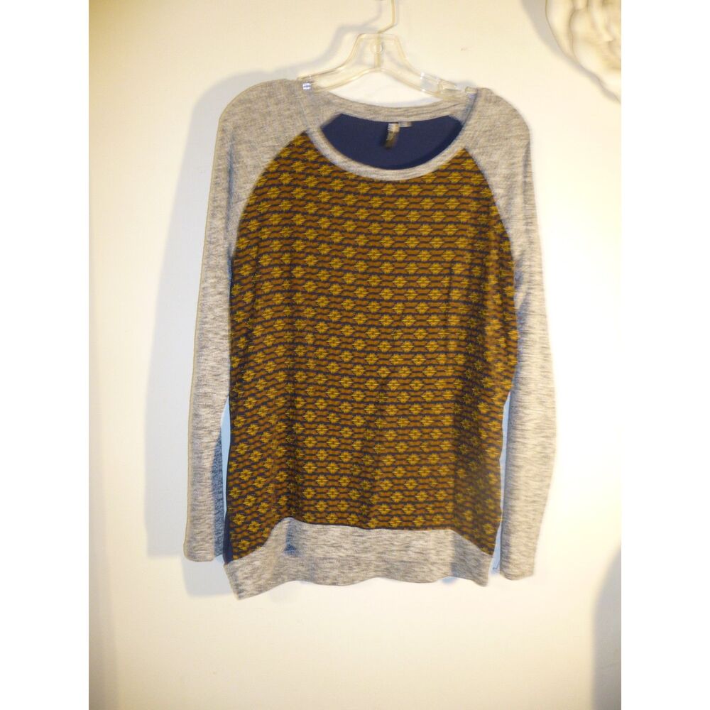 KUT Gray, Blue/ Yellow Long Sleeve Top Shirt Women's Size M